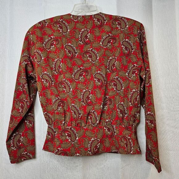 Vintage Josephine Paisley Wrap Front Fitted Waist Professional CareerWear Blouse - Picture 4 of 16